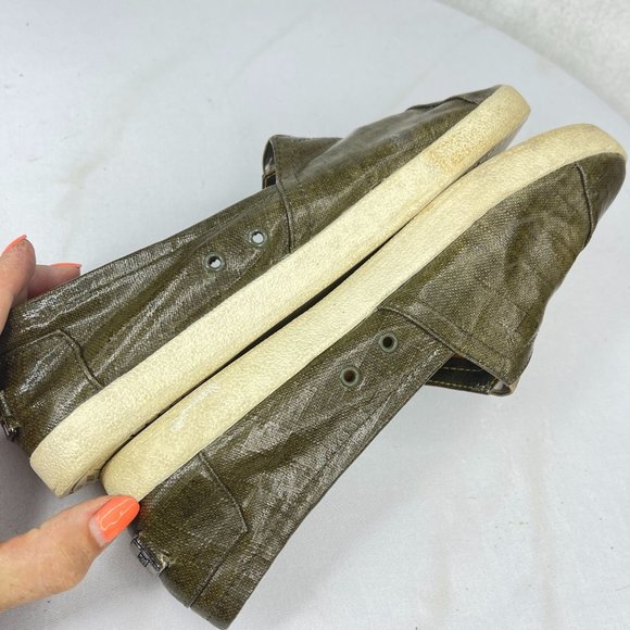 TOMS Womens 9 Avalon Olive Green Waxed Canvas Patent Linen Slip On Loafers - Picture 5 of 9